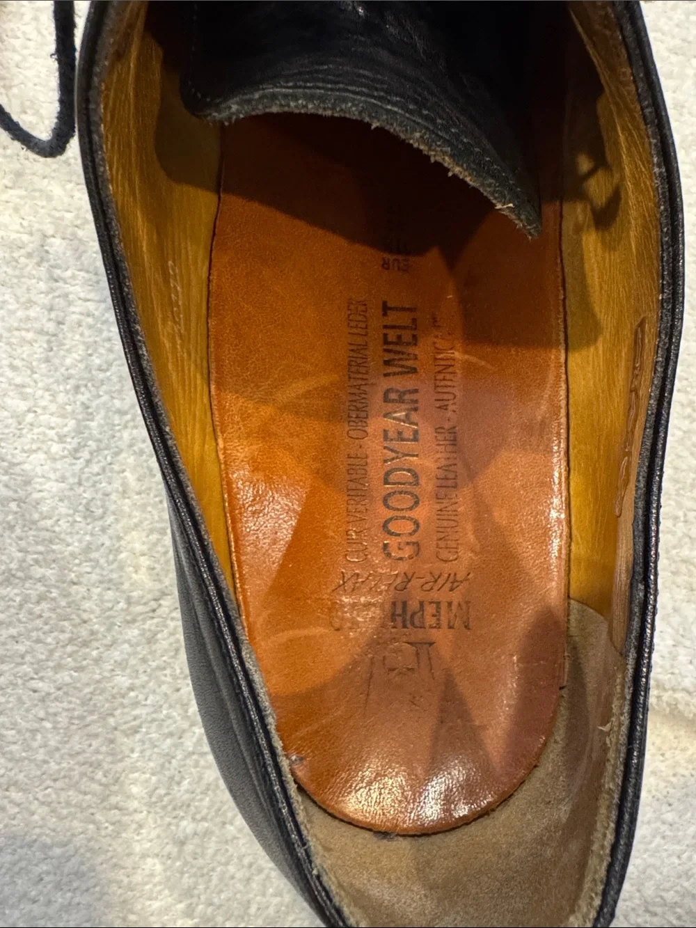 Mephisto Black Leather Cap-Toe Derby Shoes Size 12. Excellent Condition